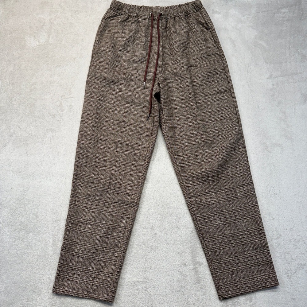 Allie Rose Pants Women's Small Plaid Trousers Brown Drawstring Elastic Waist‎